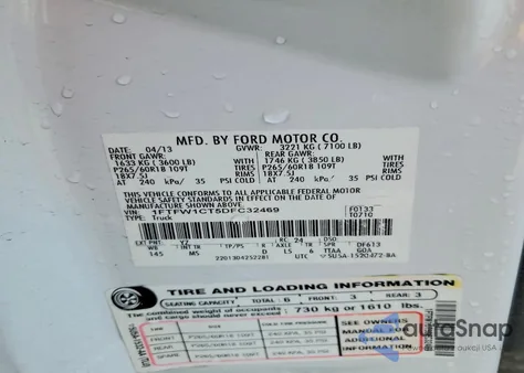 2013 Ford F150 Supercrew from USA, damaged, VIN 1FTFW1CT5DFC32469